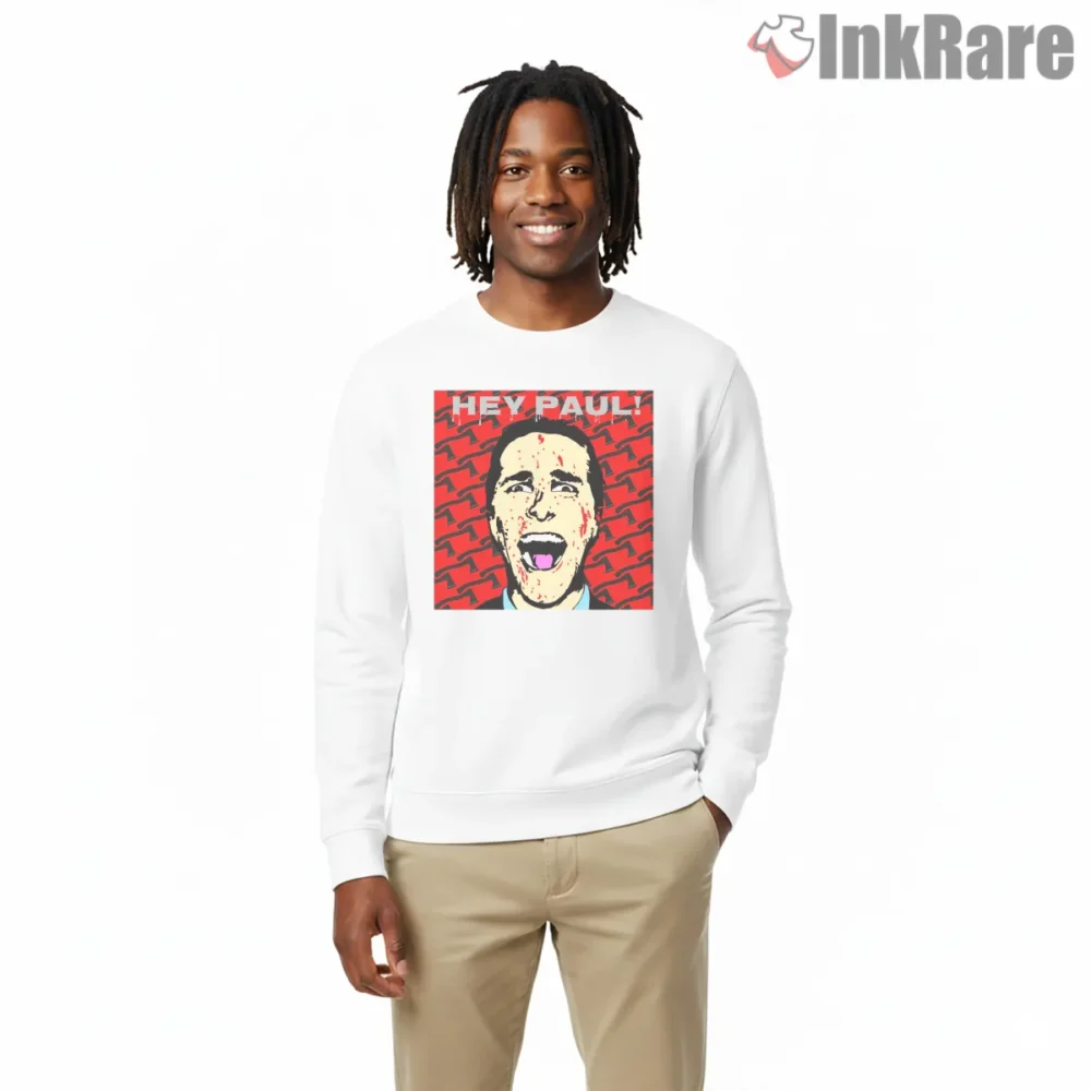 American Psycho Hey Paul Red Scream Shirt on graphic shirt for men graphic tee