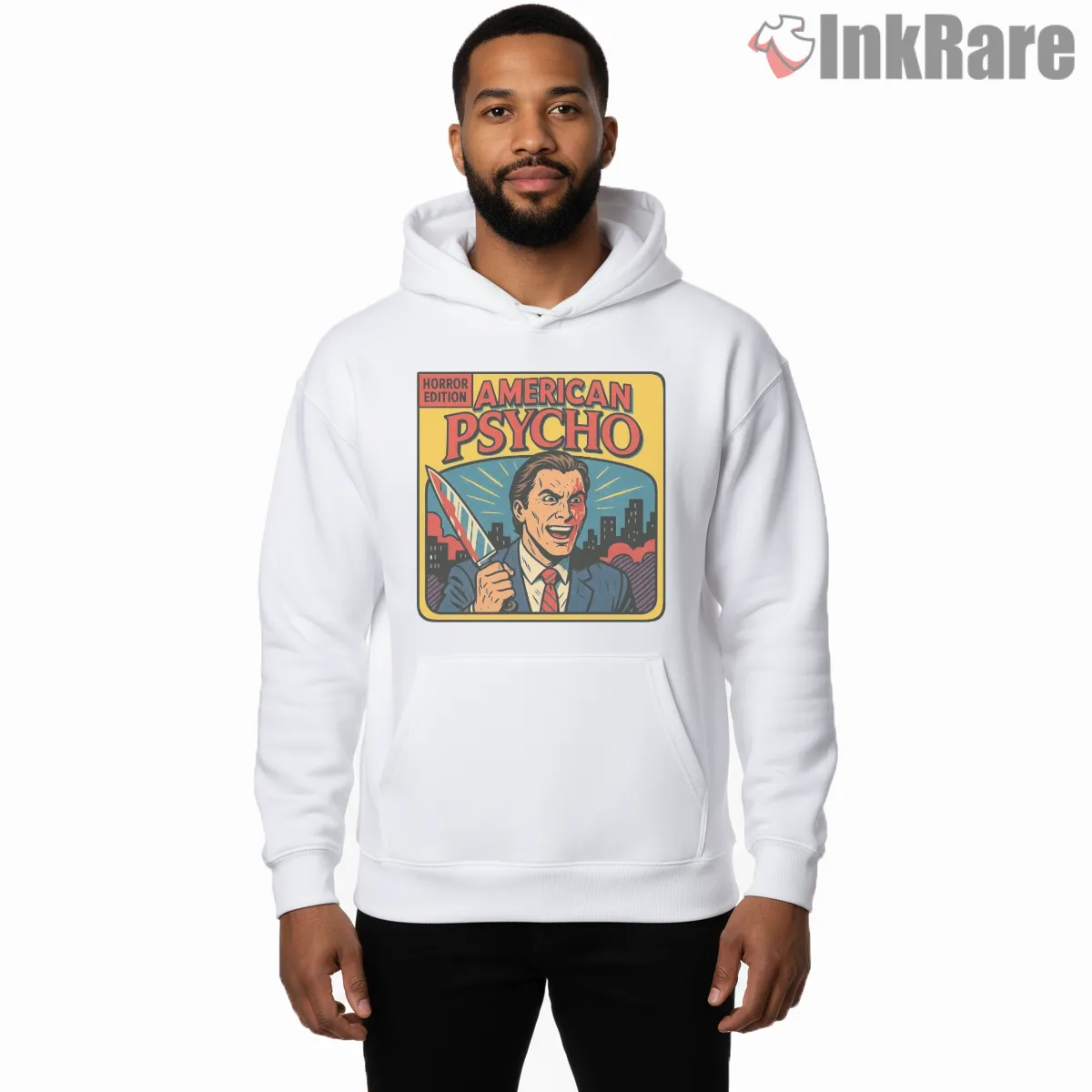 American Psycho Horror Comics Cover Shirt on white hoodie for men graphic tee