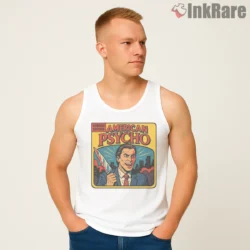 American Psycho Horror Comics Cover Shirt on white tank top for men graphic tee