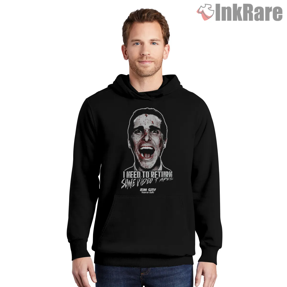 American Psycho I Need To Return Some Video Tapes Hoodie Black American Psycho I Need To Return Some Video Tapes Shirt on black hoodie for men graphic tee