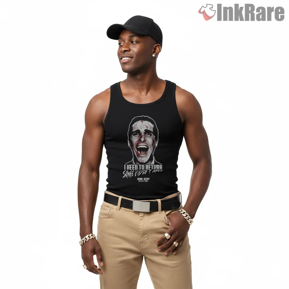 American Psycho I Need To Return Some Video Tapes Tank Top Black American Psycho I Need To Return Some Video Tapes Shirt on black tank top for men graphic tee