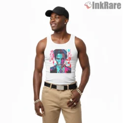 American Psycho Neon Blood Drip Portrait Shirt on white tank top for men graphic tee