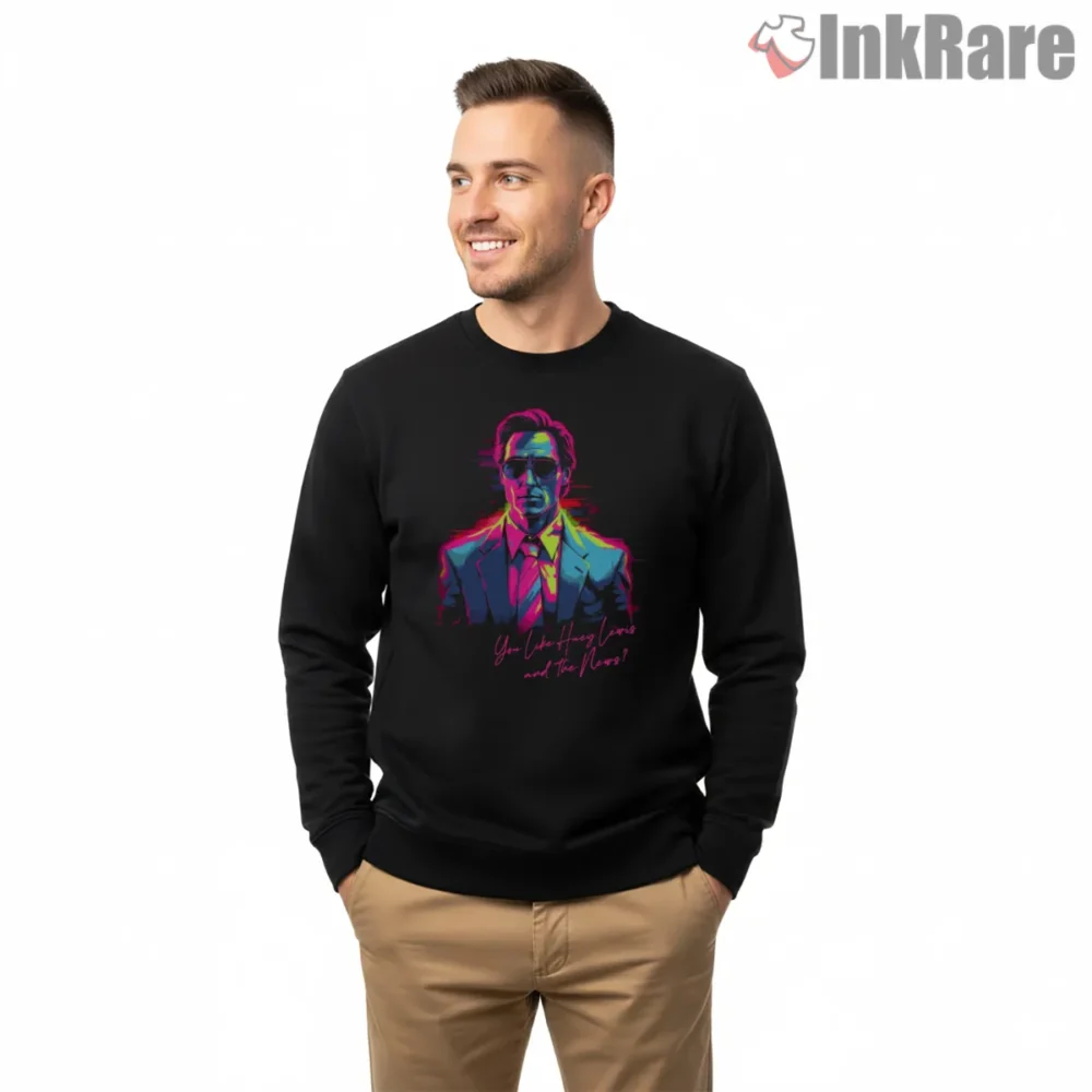 American Psycho Neon Huey Lewis Music Monologue Shirt on graphic shirt for men graphic tee