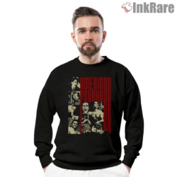 American Psycho Red Bars Cult Movie Collage Shirt on graphic shirt for men graphic tee