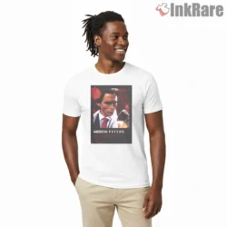 American Psycho Red Glow Poster Shirt on white short sleeve shirt for men graphic tee