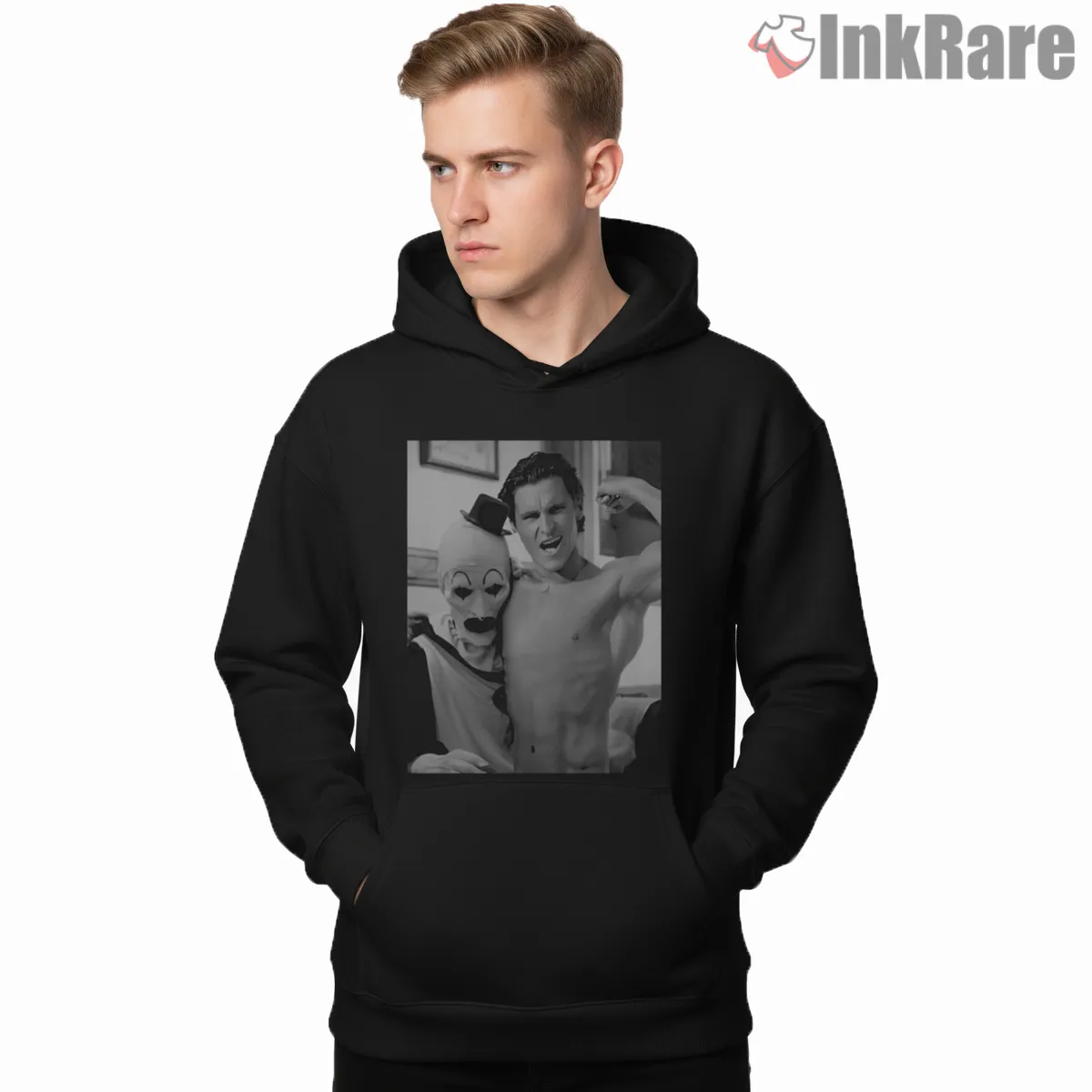 American Psycho Terrifier Horror Photo Shirt on black hoodie for men graphic tee