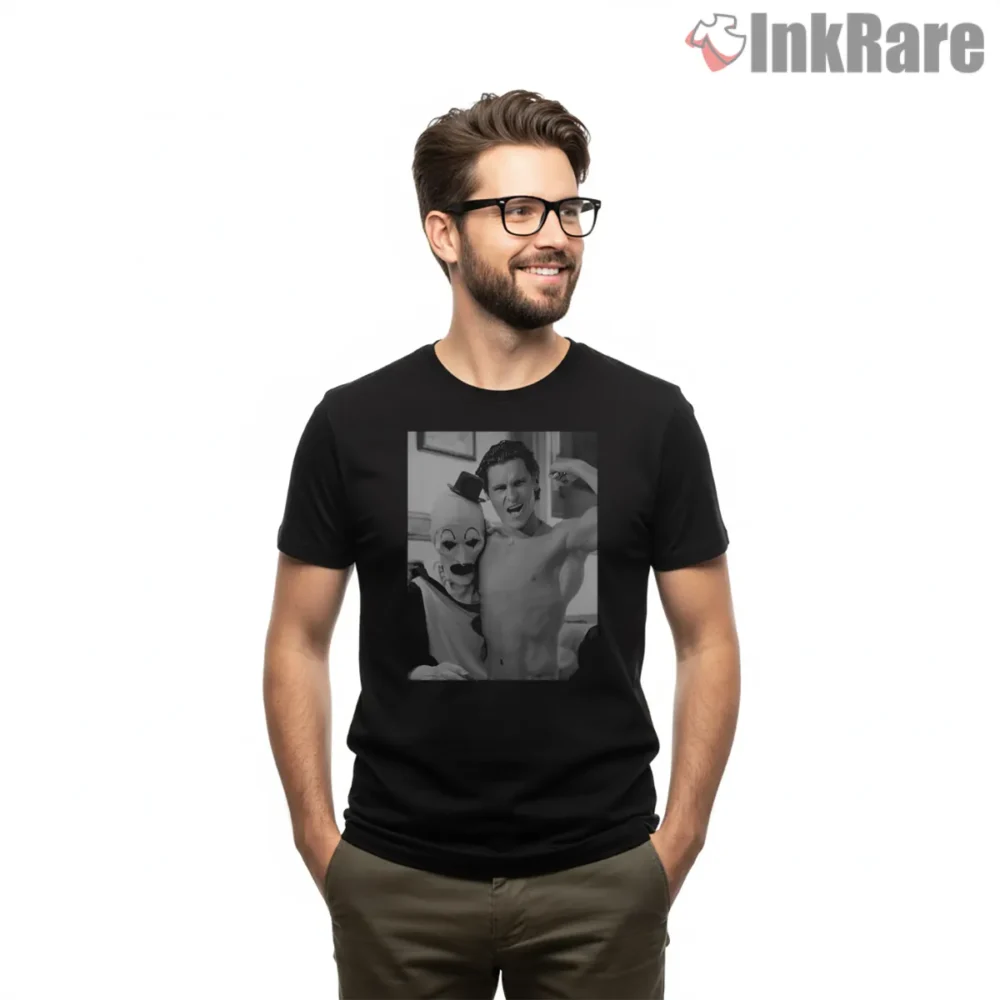 American Psycho Terrifier Horror Photo Shirt on black short sleeve shirt for men graphic tee