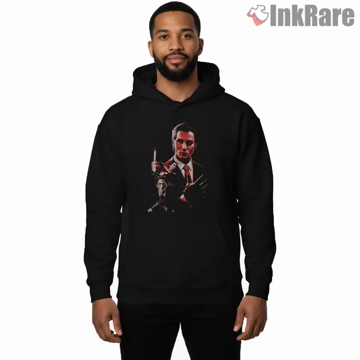 American Psycho Twin Portrait Blood Red Poster Shirt on black hoodie for men graphic tee