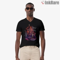 American Psycho Vintage Style Dreamlike Horror Collage Shirt on black v-neck shirt for men graphic tee