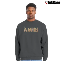 Men’s Amiri Flame Logo Black Graphic Crewneck Sweatshirt in charcoal | Cozy Fabric, Clean Style
