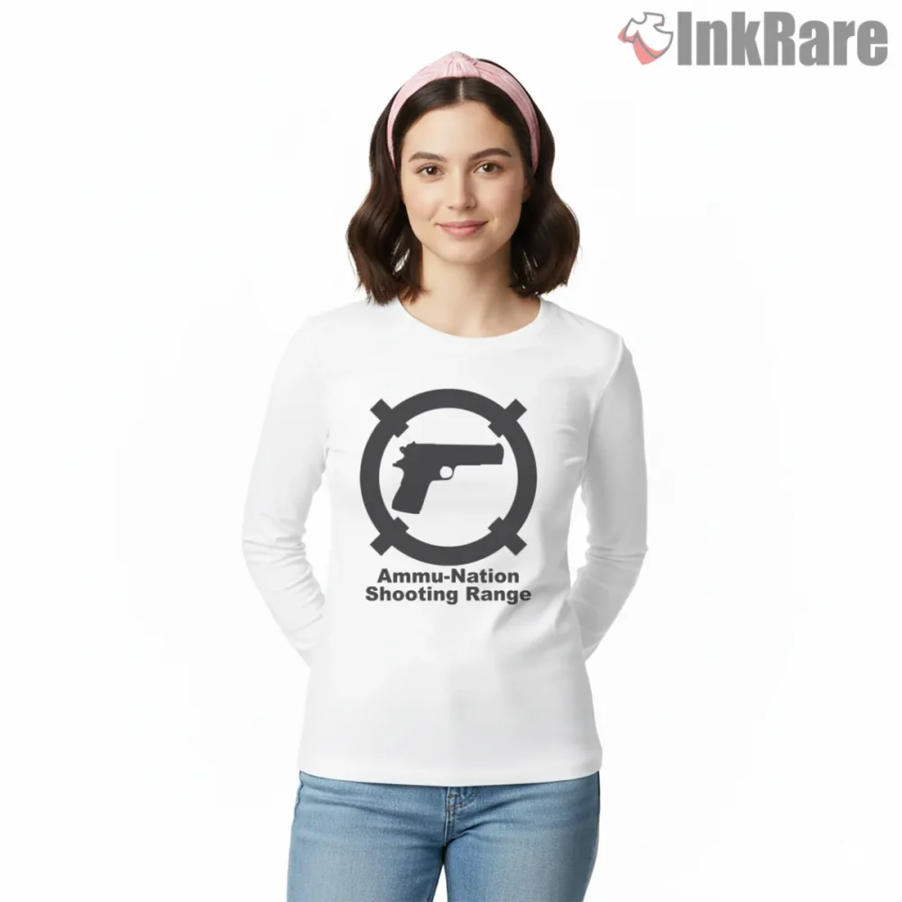 Ammu Nation Shooting Range Icon Logo Gta Weapon Store Shirt on white long sleeve shirt for women graphic tee