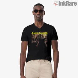 Amon Amarth Band Photo Death Metal Shirt on black v-neck shirt for men graphic tee