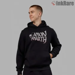 Amon Amarth Blood Drip Skull Logo Shirt on black hoodie for men graphic tee