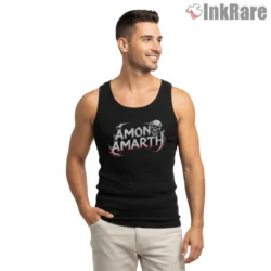 Amon Amarth Crimson Skull Logo Shirt on black tank top for men graphic tee