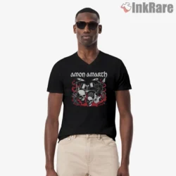 Amon Amarth Crimson Smoke Skulls Stage Gear Shirt on black v-neck shirt for men graphic tee