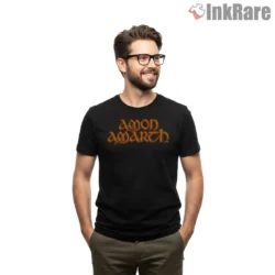 Amon Amarth Fiery Orange Classic Logo Shirt on black short sleeve shirt for men graphic tee