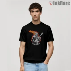 Amon Amarth Flaming Beard Guitar Hero Shirt on black short sleeve shirt for men graphic tee