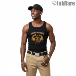 Amon Amarth Flaming Phoenix Emblem Shirt on black tank top for men graphic tee