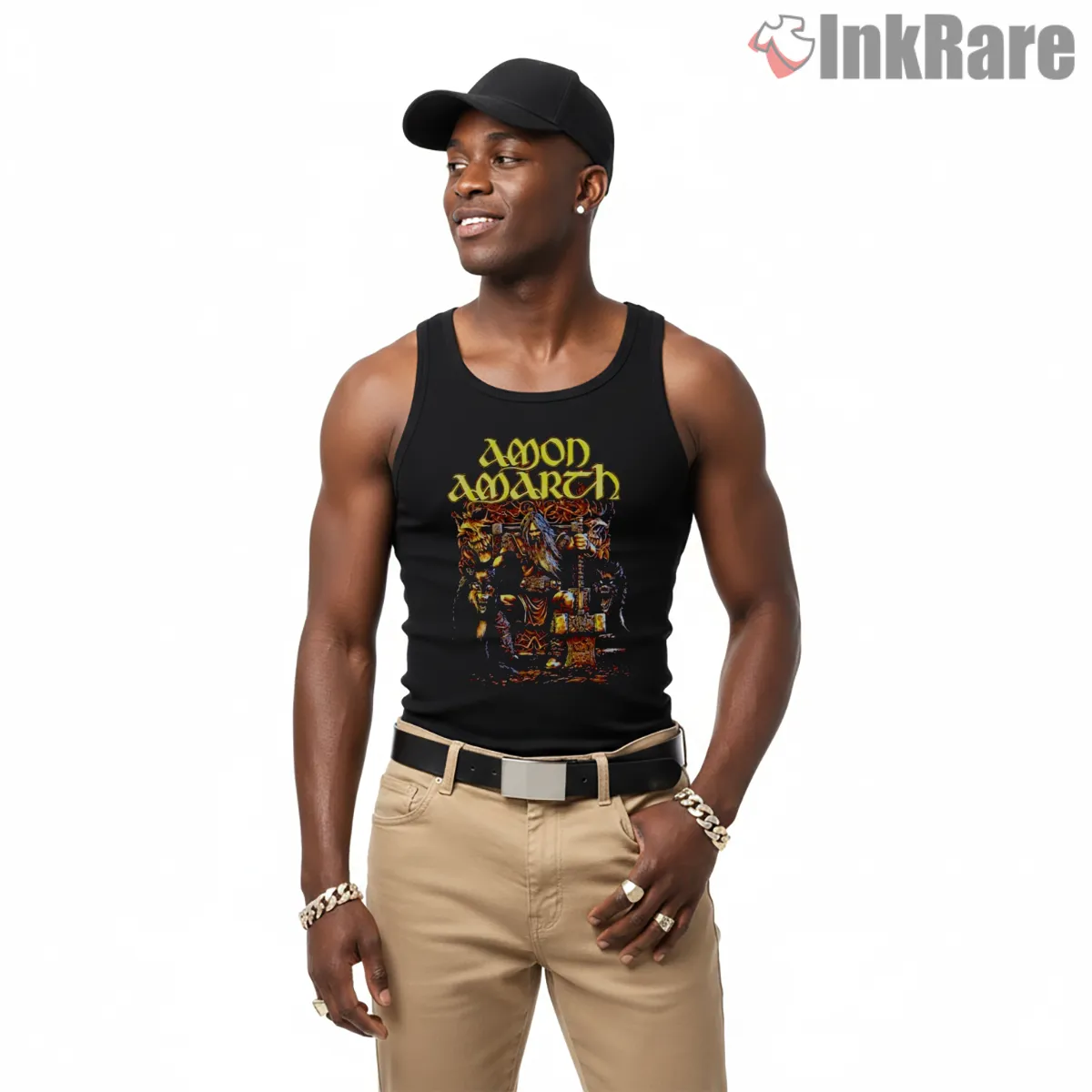 Amon Amarth Golden Throne Warrior Tank Top Black Amon Amarth Golden Throne Warrior Shirt on black tank top for men graphic tee