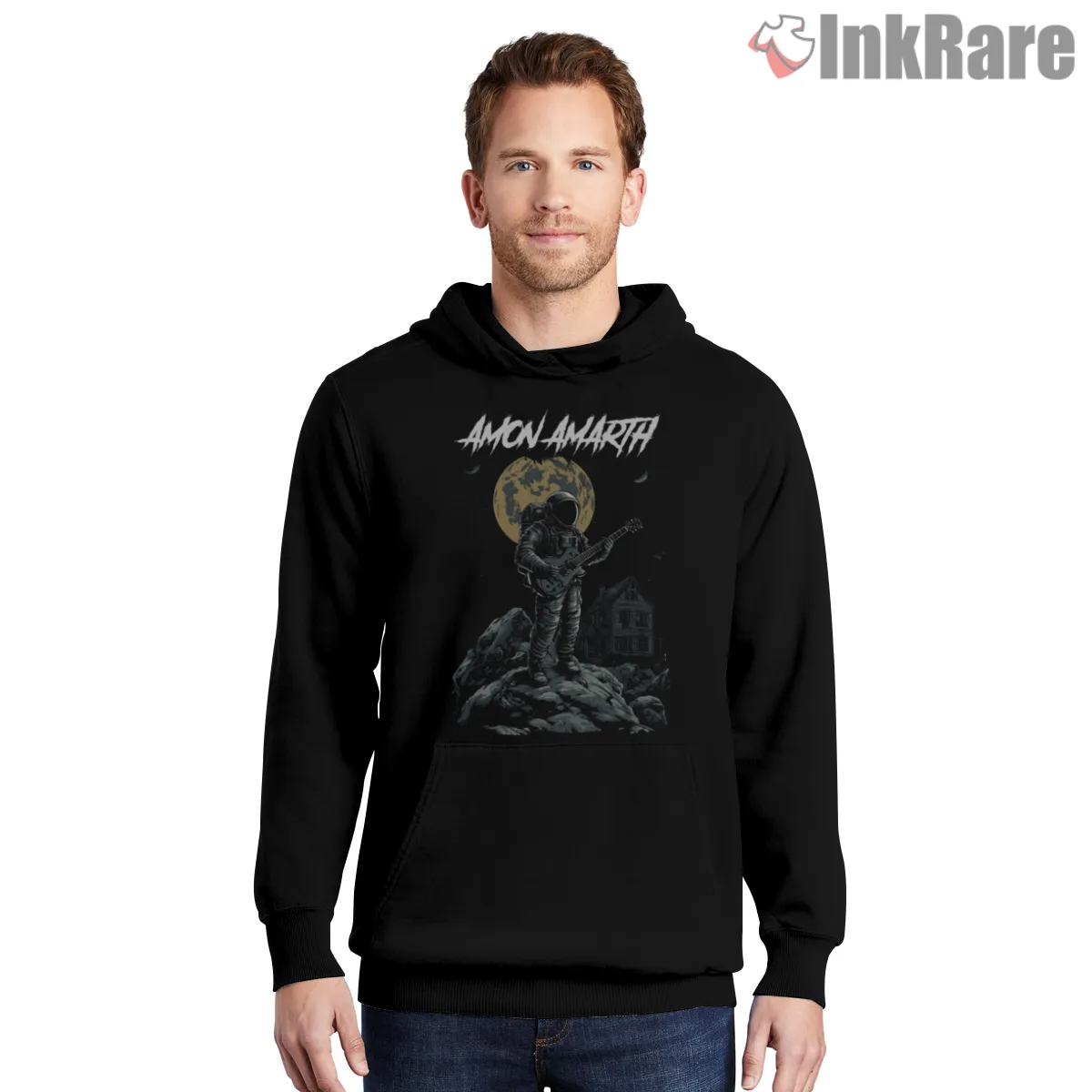 Amon Amarth Moonlit Spaceman Guitarist Shirt on black hoodie for men graphic tee