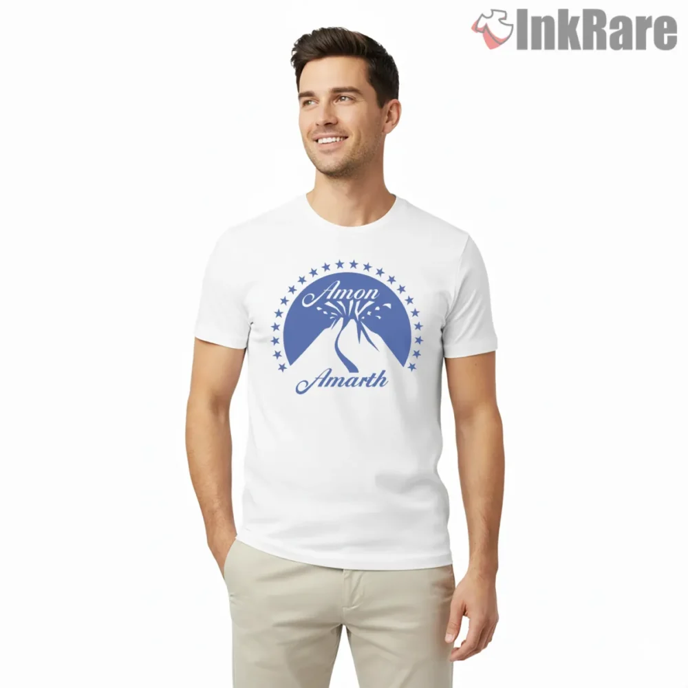 Amon Amarth Mountain Star Circle Logo Shirt on white short sleeve shirt for men graphic tee