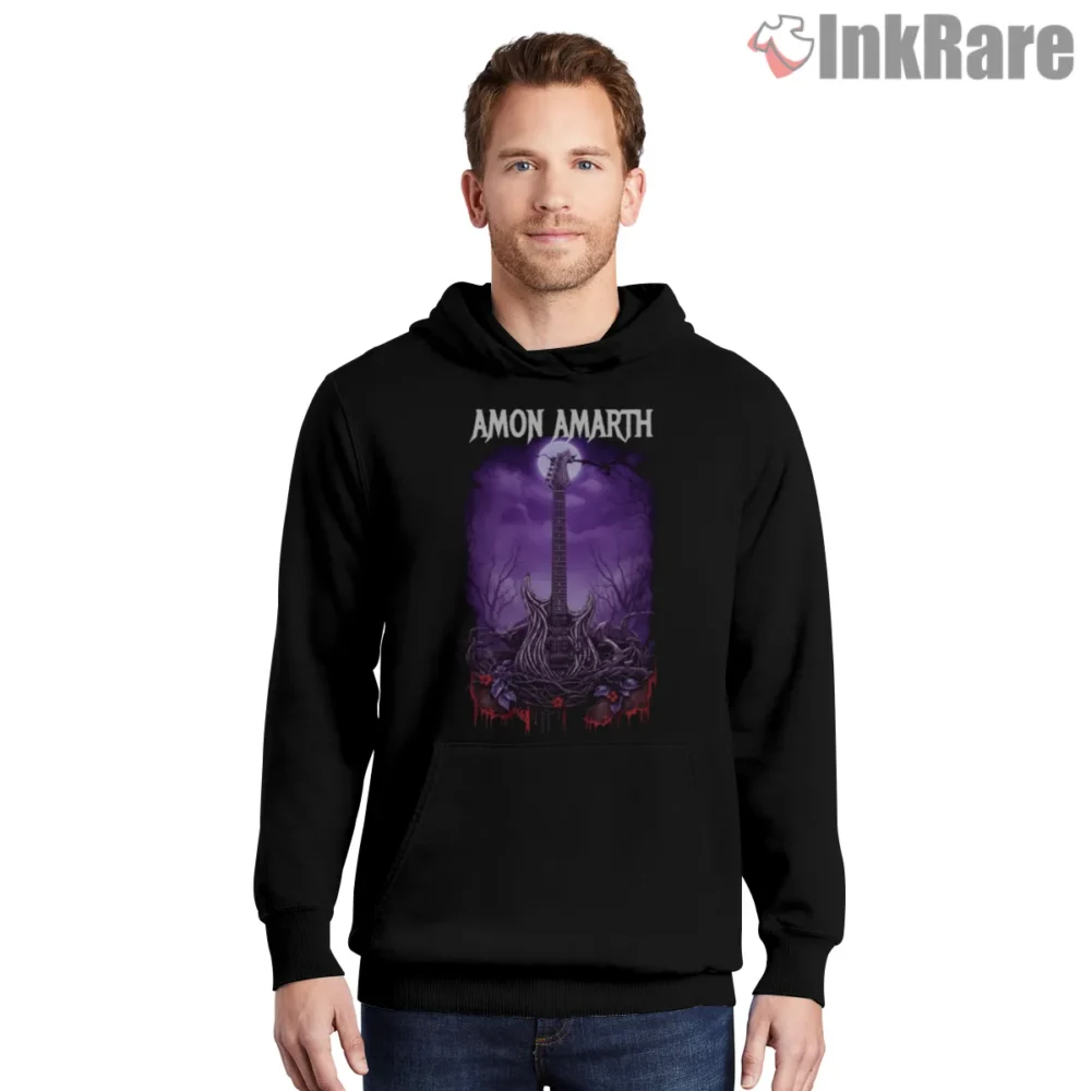 Amon Amarth Purple Guitar Graveyard Fan Art Shirt on black hoodie for men graphic tee