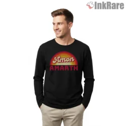 Amon Amarth Retro Rainbow Logo Shirt on black long sleeve shirt for men graphic tee