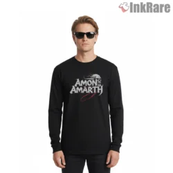 Amon Amarth Skull On Logo Blood Smoke Shirt on black long sleeve shirt for men graphic tee