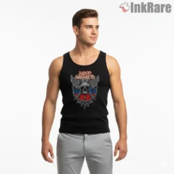 Amon Amarth Skull Shield Twin Axes Shirt on black tank top for men graphic tee