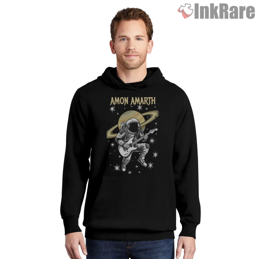 Amon Amarth Space Voyager Guitar Fan Art Shirt on black hoodie for men graphic tee