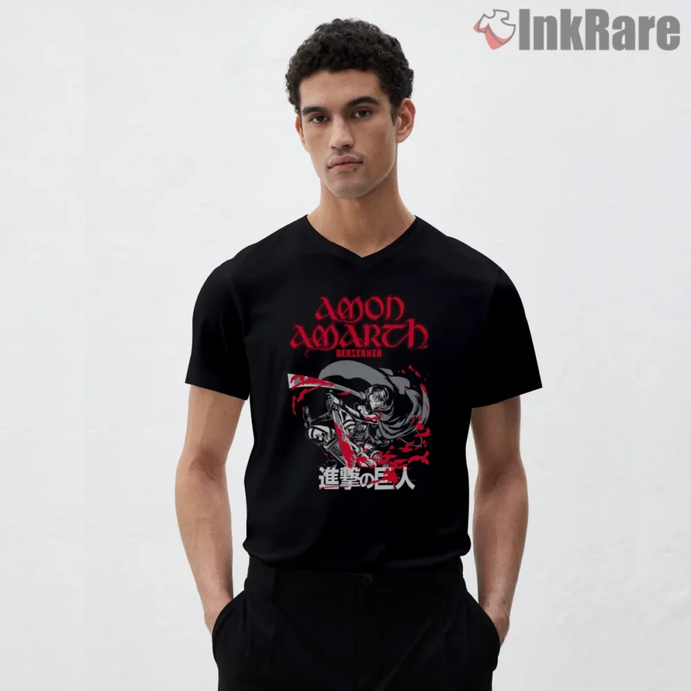 Amon Amarth Valhalla Or Nothing Berserker Shirt on black v-neck shirt for men graphic tee