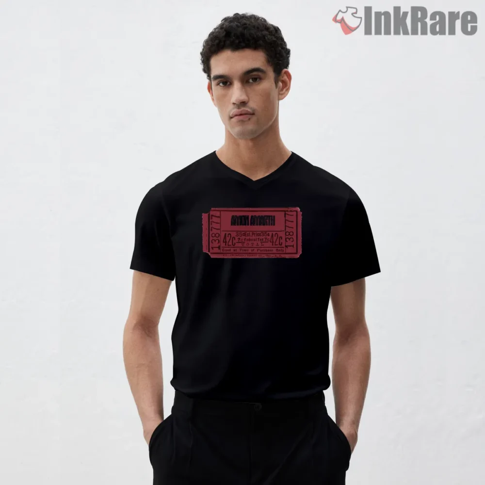 Amon Amarth Vintage Concert Ticket Stub Shirt on black v-neck shirt for men graphic tee