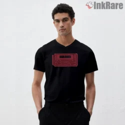 Amon Amarth Vintage Concert Ticket Stub Shirt on black v-neck shirt for men graphic tee