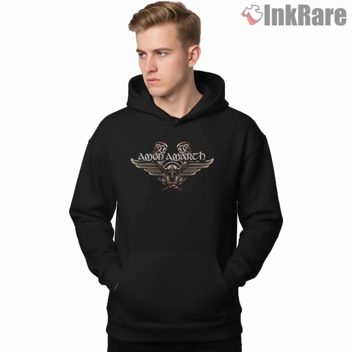 Amon Amarth Winged Helm Viking Emblem Shirt on black hoodie for men graphic tee