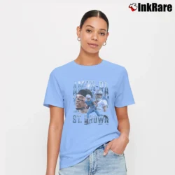 Women’s Amon - Ra St. Brown Detroit Lions Vintage Signature T-Shirt in light blue | Soft, Flattering Fit