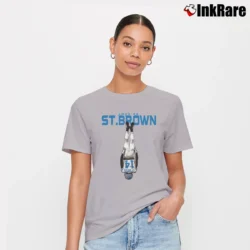 Women’s Amon Ra St Brown Headstand Celebration Signature T-Shirt in sport grey | Soft, Flattering Fit
