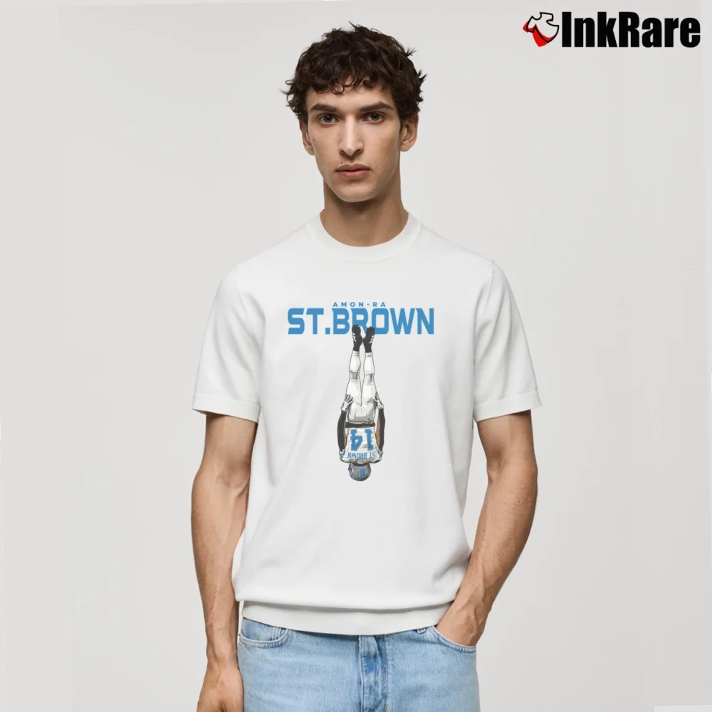 Men’s Amon Ra St Brown Headstand Celebration Classic T-Shirt in white | Soft, Breathable Everyday Wear
