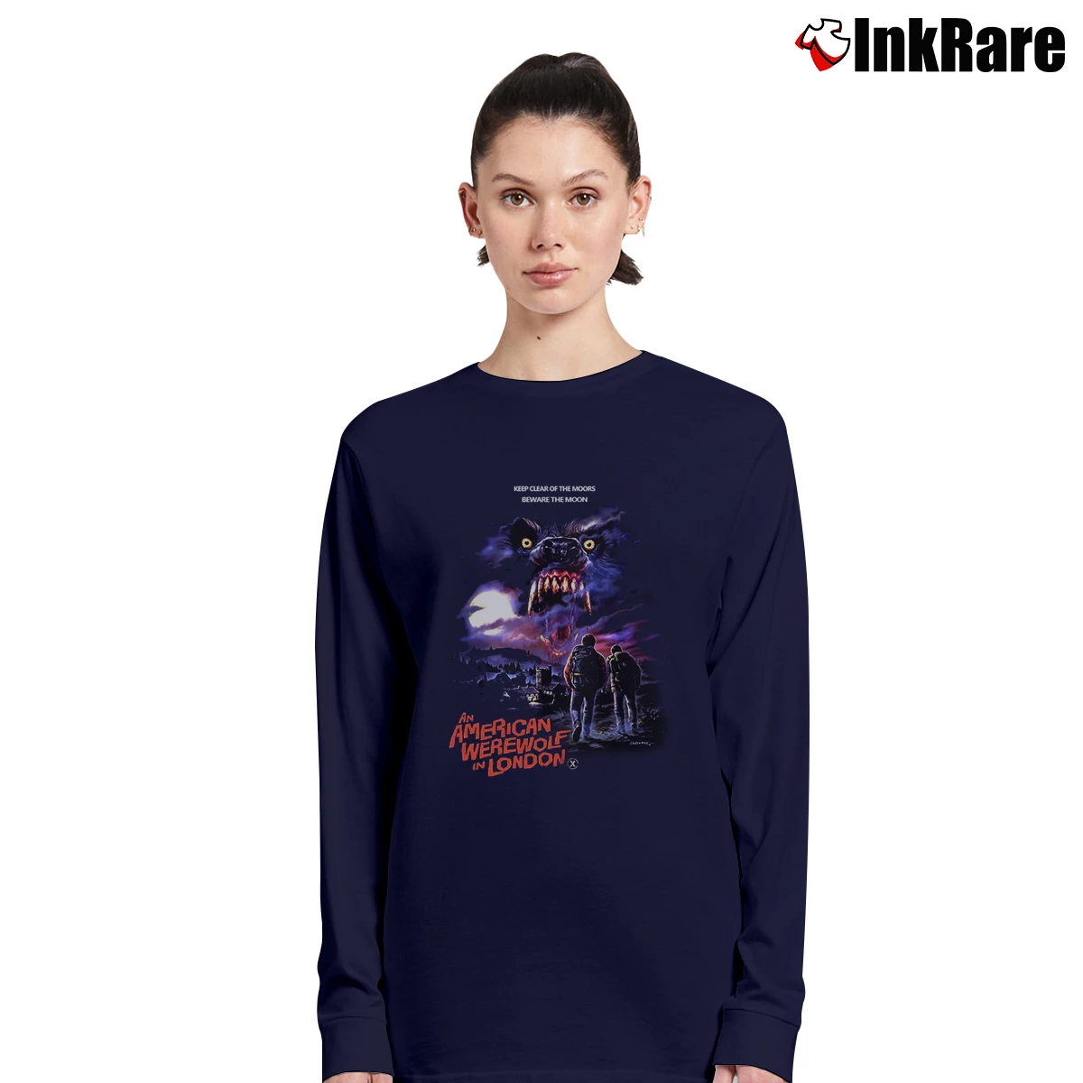 Women’s An American Werewolf In London Horror Movie Long-Sleeve Top in navy | Sleek, Versatile, All-Season