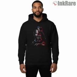 Anakin To Vader Split Face Bootleg Art Shirt on black hoodie for men graphic tee