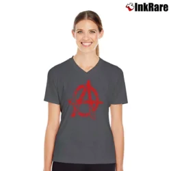 Women’s Anarchy Punk Graphic V-Neck Tee in charcoal | Chic Neckline, Soft Texture