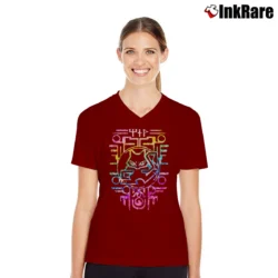 Women’s Ancient Mew Mirage Pokemon Movie Nostalgia V-Neck Tee in maroon | Chic Neckline, Soft Texture