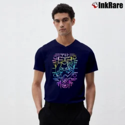 Men’s Ancient Mew Mirage Pokemon Movie Nostalgia V-Neck Tee in navy | Sharp, Breathable, Everyday Staple