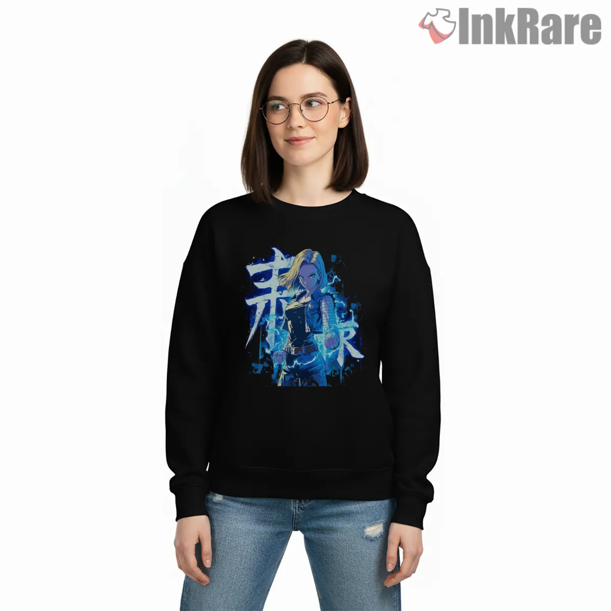 Android 18 Electric Blue Kanji Aura Shirt Android 18 Electric Blue Kanji Aura Shirt on graphic shirt for women graphic tee
