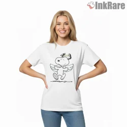 Angel Snoopy Wings And Halo Shirt on white short sleeve shirt for women graphic tee
