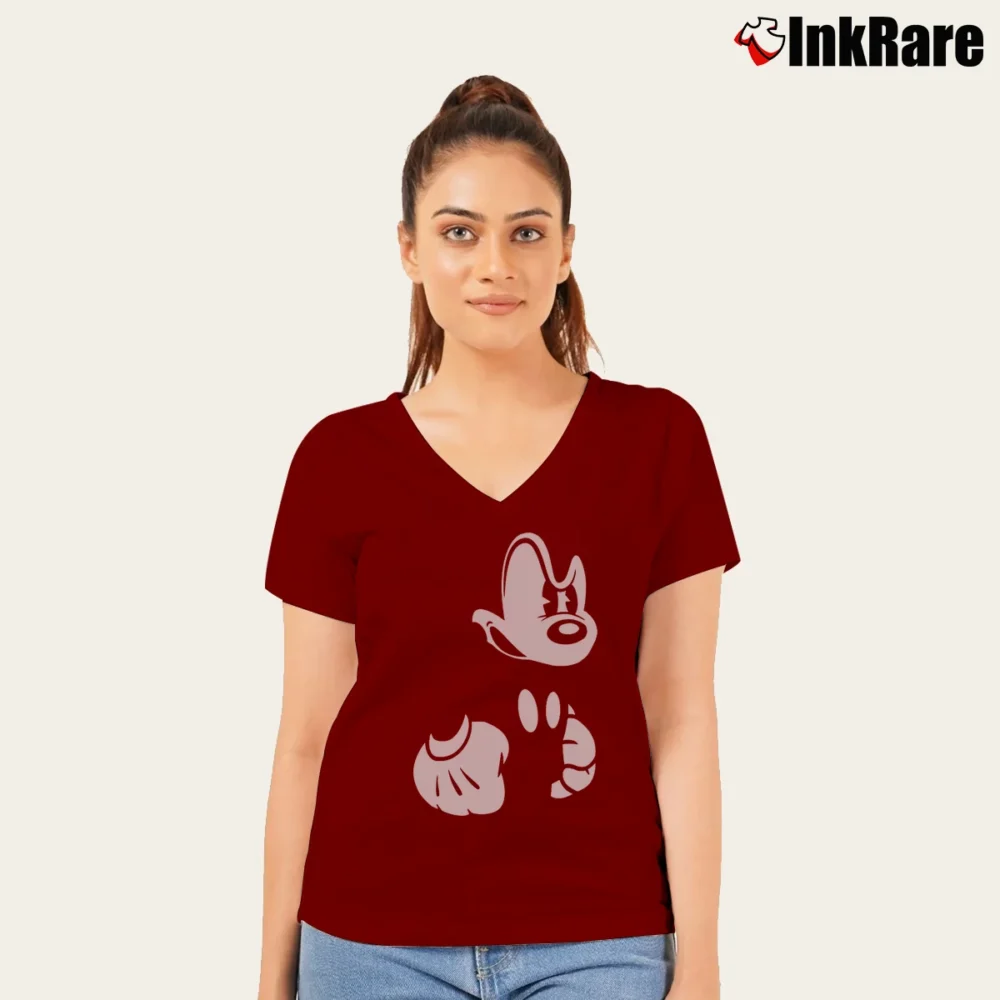 Women’s Angry Mickey Mouse V-Neck Tee in maroon | Chic Neckline, Soft Texture