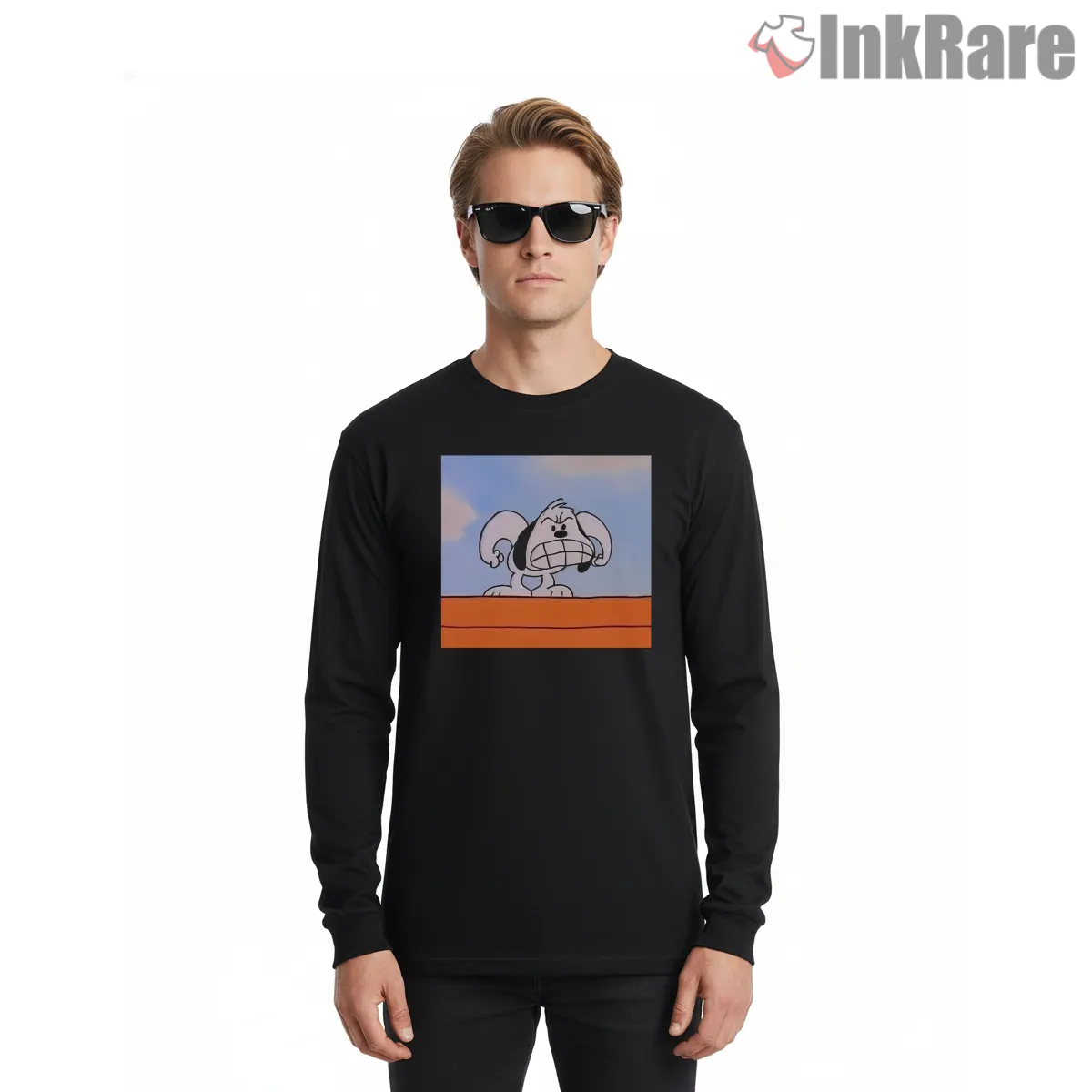 Angry Snoopy Expression Minimal Graphic Long Sleeve Black Angry Snoopy Expression Minimal Graphic Shirt on black long sleeve shirt for men graphic tee