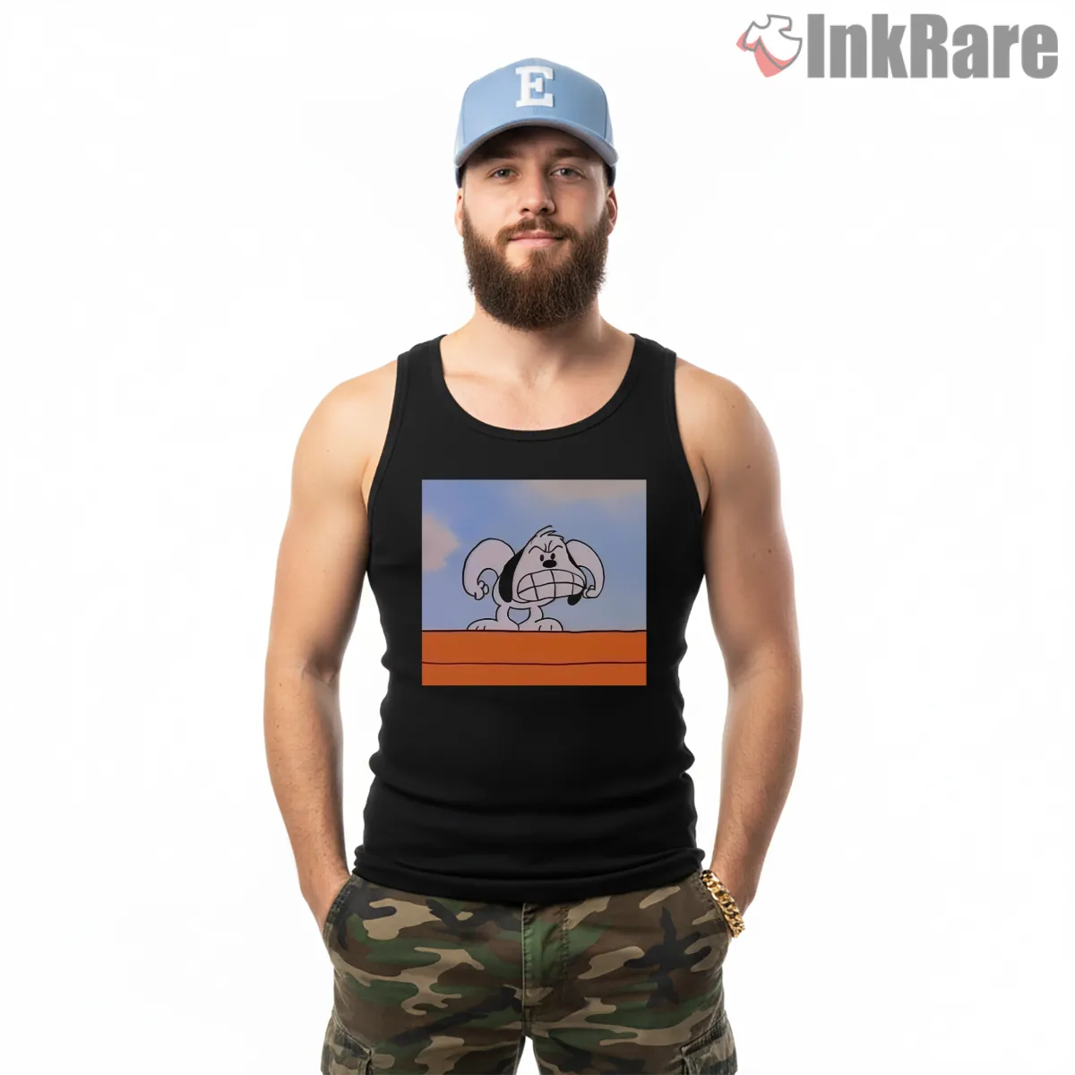 Angry Snoopy Expression Minimal Graphic Tank Top Black Angry Snoopy Expression Minimal Graphic Shirt on black tank top for men graphic tee