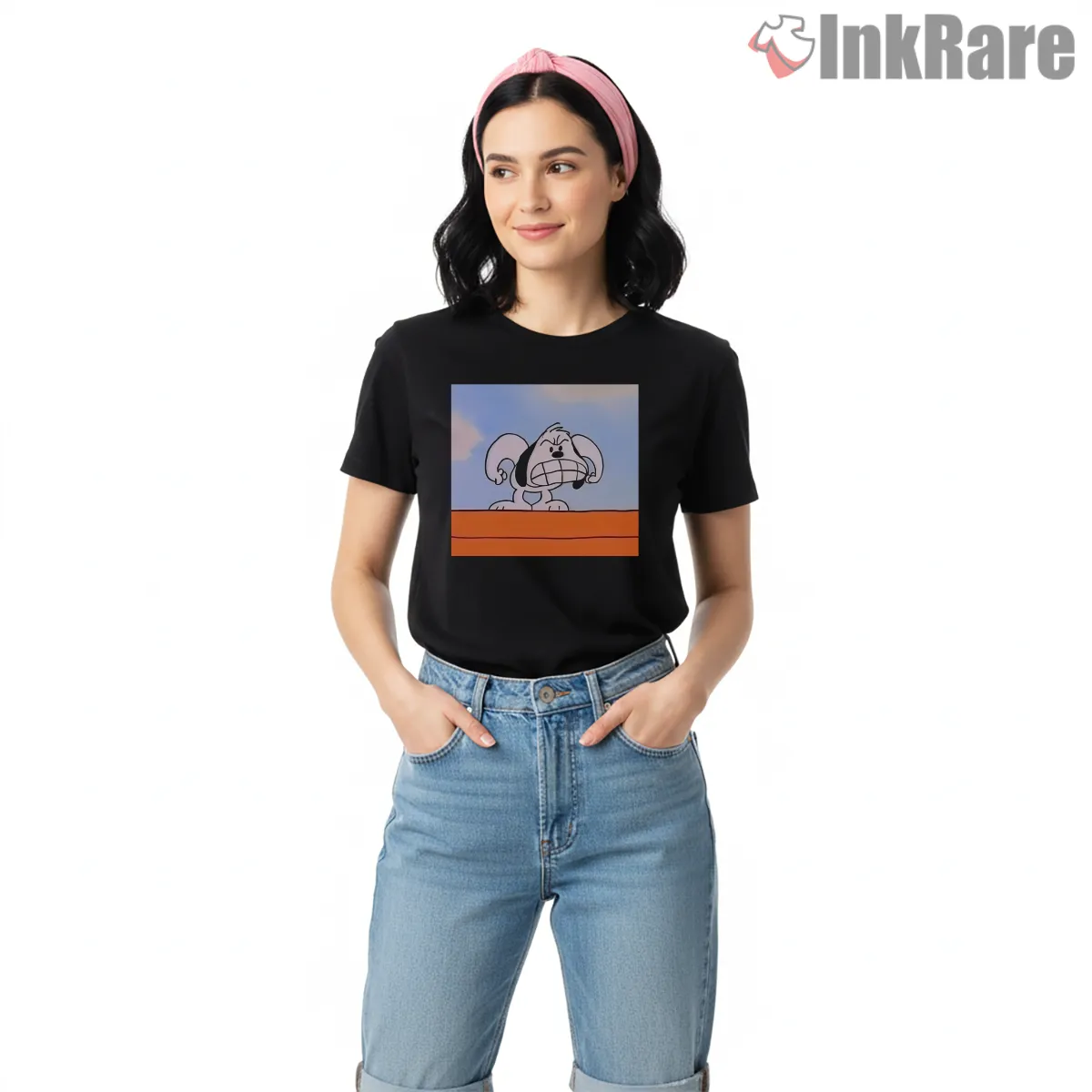 Angry Snoopy Expression Minimal Graphic Shirt on black short sleeve shirt for women graphic tee