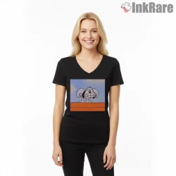 Angry Snoopy Expression Minimal Graphic Shirt on black v-neck shirt for women graphic tee