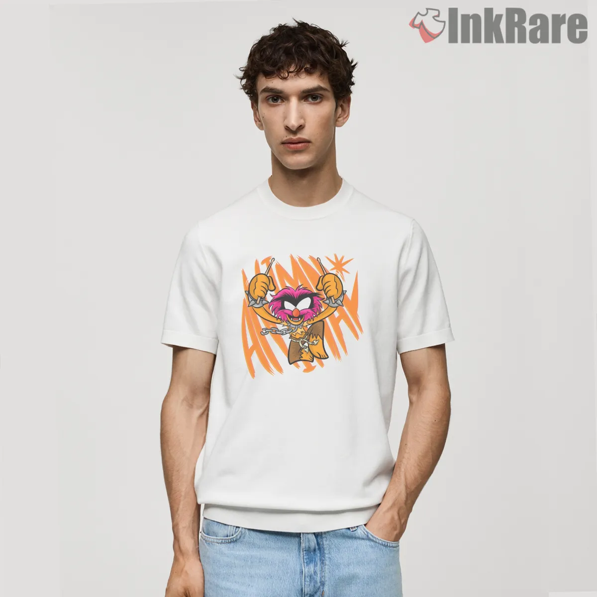 Animal Cute Cartoon Rockstar Energetic Pose Shirt on white short sleeve shirt for men graphic tee